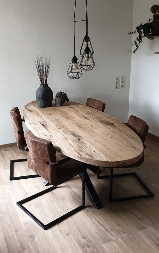 Ovale Oud Eiken Eettafel Kyara