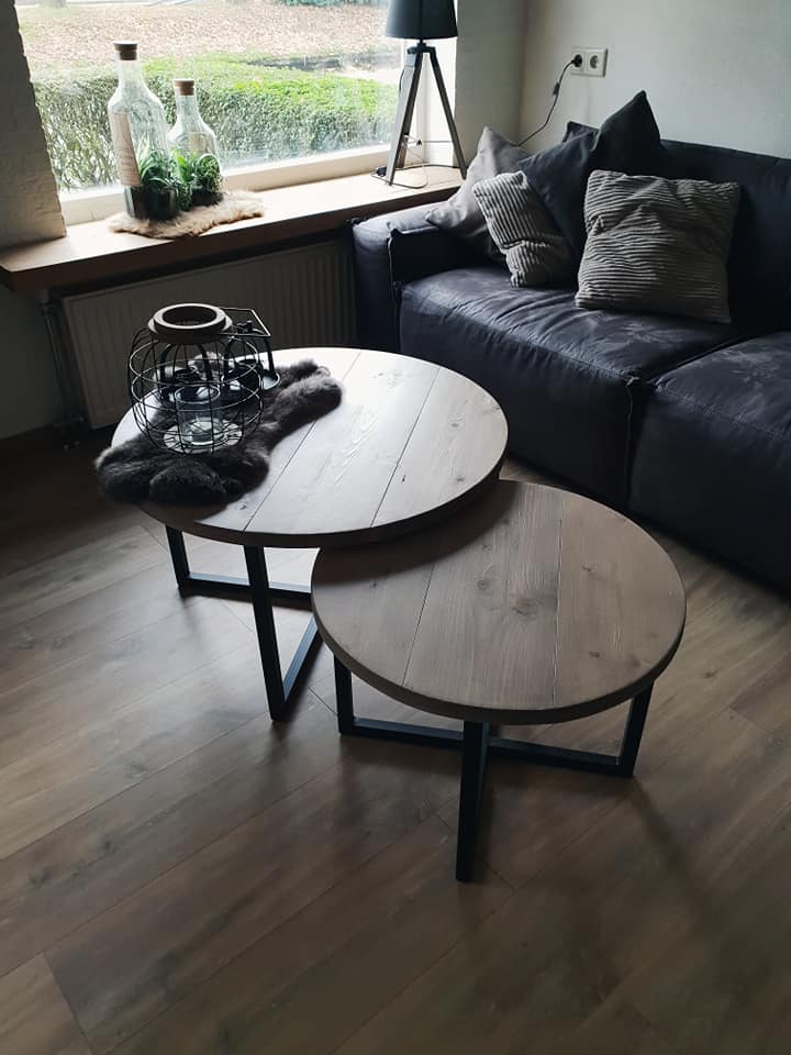 Set Ronde Steigerhouten Salontafel Noraly